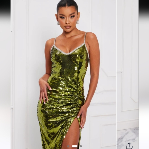 FASHION NOVA Shimmer On Sequin Maxi Dress - Green. Size Small NWT - Picture 2 of 16